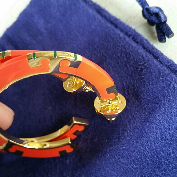 Tory Burch T-Stripe Hoop Earrings - Picture 7 of 7